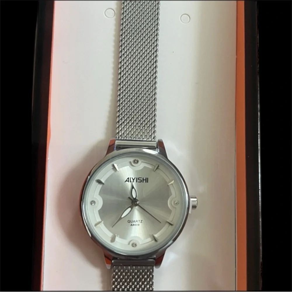 Aiyishi Silver Diamond Luxury Watch Mother-of-Pearls Accents Giftable NEW In Box - Picture 4 of 5